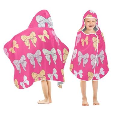 Imagem de Burbuja Toalha de banho com capuz com laços coloridos para crianças, toalha de praia de pelúcia macia absorvente para meninas e meninos 3-10 anos, 61 x 127 cm