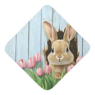 Imagem de Burbuja Toalha de banho de bebê de parede de madeira Bunny - Toalha com capuz de musselina macia e absorvente para recém-nascidos e bebês, 89 x 89 cm
