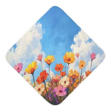 Imagem de Burbuja Toalha de banho de bebê Vibrant Wildflowers - Toalha com capuz de musselina macia e absorvente para recém-nascidos, 76 x 76 cm
