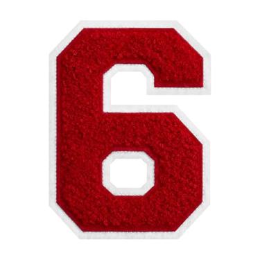 Imagem de 1 peça de patch de número de chenille vermelho de 15 cm com borda branca – adesivos do alfabeto para roupas, jaquetas, mochilas, chapéus para decoração personalizada, nome personalizado e artesanato