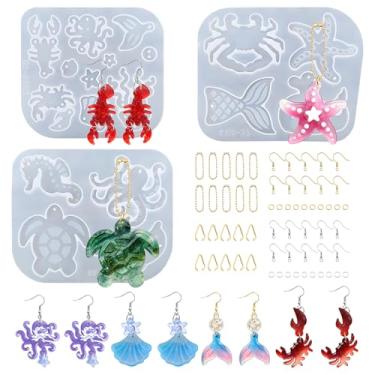 Imagem de Pacote com 3 brincos de animais anfíbios terrestres marinhos, chaveiros, molde de silicone para fundição de resina epóxi, artesanato, pingentes, enfeites de decoração, presente
