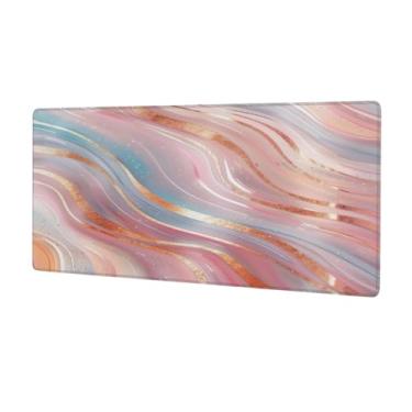 Imagem de Tapete de mouse grande de mármore de vidro colorido, impermeável, protetor de mesa estendido para computador, base de borracha antiderrapante para escritório, computador, teclado, laptop e mesa