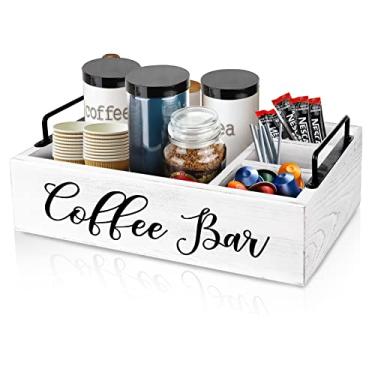 Imagem de MINCORD Organizador de cafeteria de madeira, organizador de acessórios para bancada, suporte de cápsulas de café, cesta de armazenamento, organizador de cafeteria, branco