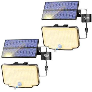 Imagem de Peasur Pacote com 2 luzes de movimento solar ao ar livre, 318 luzes LED de segurança solar com 3 modos, holofotes alimentados à prova d'água IP65 para jardim, pátio, garagem, quintal, quintal, branco