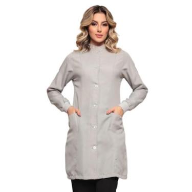 Imagem de Jaleco Feminino Oxford com punhos Cinza Capri Botões - Gardenia Jaleco