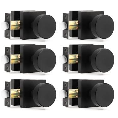 Imagem de Orger Puxadores de porta de passagem pretos foscos, maçanetas de porta de armário pretas sem chave de liga de zinco, maçanetas modernas de base quadrada resistente serrilhada para corredores, pacote