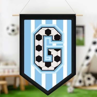 Imagem de Faixa de lona pendurada de futebol, faixa azul do alfabeto, faixa de flâmula, decoração de arte de parede para sala de aula, quarto de menino, Copa do Mundo FIFA Jersey futebol entusiasta presentes