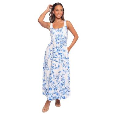 Imagem de Petal & Pup Vestido feminino Lowen Midi azul floral, Floral azul, 48