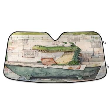 Imagem de Guarda-sol de banho jacaré de desenho animado para para-brisas de carro, proteção UV, janela frontal, para-sol para a maioria dos sedãs, SUV, caminhões, grandes