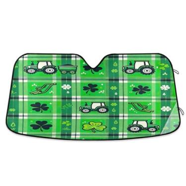 Imagem de Capa de para-brisa de carro de trevo xadrez verde trator para proteção solar UV para janela frontal de carro grande