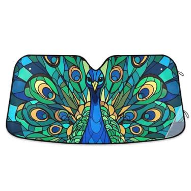 Imagem de Toldo de sol azul floral pavão vintage para para-brisa de carro personalizado dobrável para-brisa frontal floral animal retrátil L, 144,8 cm x 80 cm