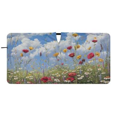 Imagem de Guarda-sol de carro personalizado jardim flores primavera para para-brisa bonito dobrável automotivo pára-brisa animal floral, 81 cm x 157 cm