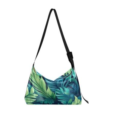 Imagem de Bolsa de couro macio para araras, pássaros e flores tropicais, bolsa de ombro feminina, bolsa de ombro de couro, Verde tropical e azul-12, One Size