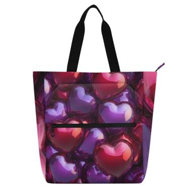 Imagem de GAIGEO Bolsa feminina 3D vermelha roxa corações amor bolsa de trabalho lona bolsa escolar bolsa feminina infantil com compartimentos