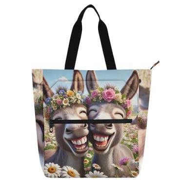 Imagem de Lindas bolsas de trabalho com animais rindo burro para mulheres, bolsa escolar de lona, bolsa para livros, bolsas fofas, para amantes de livros, presentes
