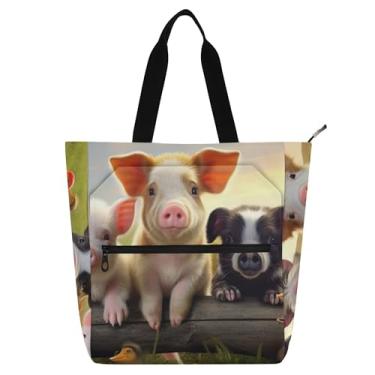 Imagem de GAIGEO Linda bolsa de trabalho com animais de fazenda de porcos para mulheres, bolsa escolar de lona, para professores, amantes de livros