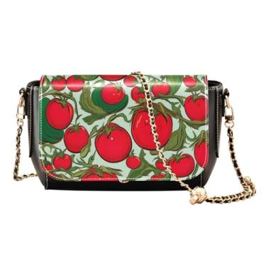 Imagem de Bolsas transversais de tomate vermelho e verde para mulheres, média, bolsa de couro com zíper, bolsas transversais femininas de couro, Tomate vermelho e verde - 3, One Size