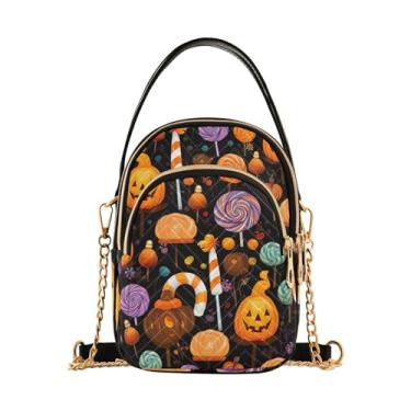 Imagem de Bolsas tiracolo com ícones de Halloween, bolsa transversal com alça longa, bolsa transversal de verão, Doces e pirulitos de Halloween - 2, One Size