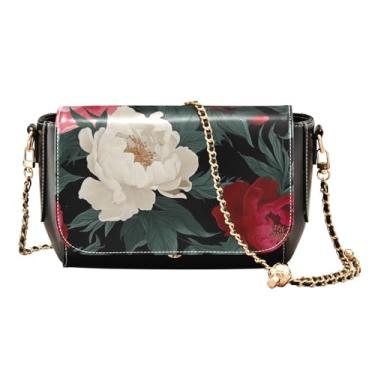 Imagem de GAIGEO Bolsa de ombro média com quatro flores de peônia para mulheres, bolsa tiracolo feminina de couro, Quatro flores de peônia - 1, One Size