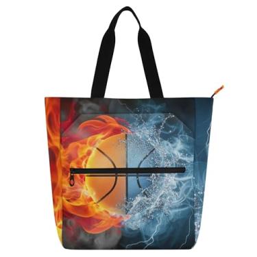 Imagem de GAIGEO Bolsa feminina de trabalho com chamas de basquete para faculdade, escola, bolsas para professores com compartimentos