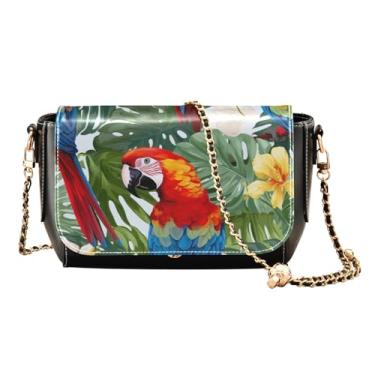Imagem de GAIGEO Bolsa de ombro de couro com folhas de palmeira tropicais verdes, bolsa de ombro média para mulheres, Papagaio vermelho com folhas de palmeira tropical - 1, One Size