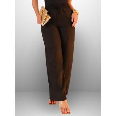 Imagem de Calça Pantalona Feminina Duna Com Bolso Cintura Alta Primavera Verão P