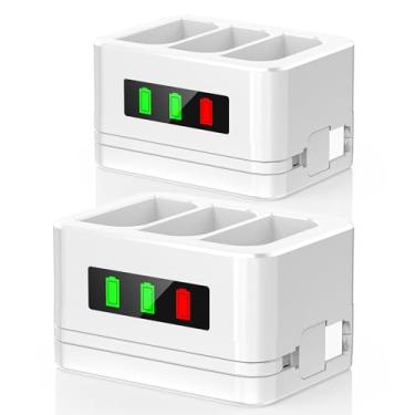 Imagem de Pacote com 2 estações de carregamento de bateria com anel de 3 compartimentos/carregador de bateria, com tela de LED, entrada tipo C, compatível com campainha Ring 2/3/4/3 Plus/câmera Spotlight