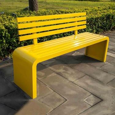 Imagem de LOERSS Banco de jardim à prova de intempéries, bancos ao ar livre, banco de pátio, antiferrugem, banco de parque para varanda, quintal, gramado, deck (tamanho: 100 cm/39 pol, cor: amarelo A)