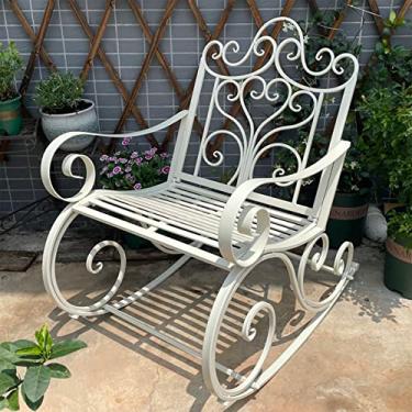 Imagem de LOERSS Cadeira de balanço ao ar livre, cadeiras de balancim, móveis externos para varanda frontal, cadeira de balanço de ferro forjado, cadeiras de balanço lisas com encosto alto para ambientes