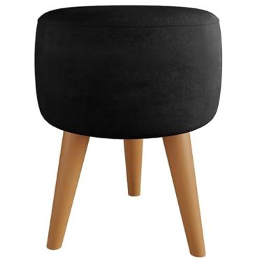Imagem de Puff Redondo para Apoio dos Pés – Banqueta Decorativa 35x35cm com Pé Palito(SUEDE PRETO)