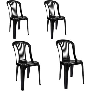 Imagem de Kit 4 Cadeiras Plástica Preta Bistrô até 182 Kg Cadeira Resistente