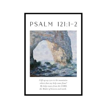 Imagem de Scripture Psalm Collection Monet Van Gogh Famosa pintura em aquarela impressa versículo bíblico pôster em tela decoração de parede de casa cristã (SKU17,12x45,7 cm = (30 x 45 cm), moldura preta)