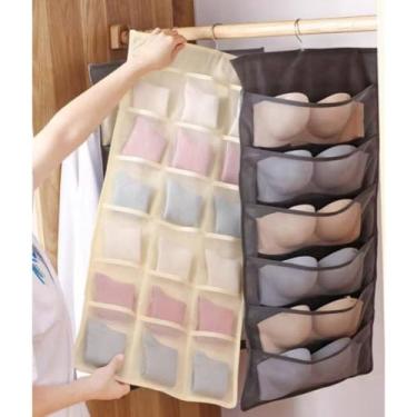 Imagem de KIT 2 Organizador de Peças Íntimas com Divisórias Armazena Calcinhas, Meias, Sutiã Grande Capacidade para Armário e Quarto Ideal para Mulheres(Cinza,KIT 2-30 Grades)
