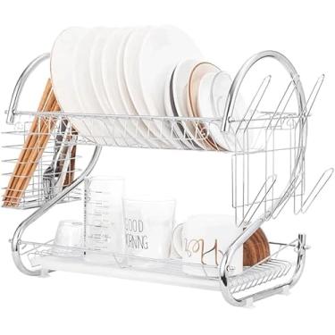 Imagem de Escorredor De Louça Pratos Inox ComColetora Agua Cozinha 2 Andares Porta Talheres