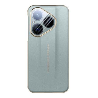 Imagem de LTLMYDAM Capa fina para Huawei Pura 80 Ultra/80 Pro/80Pro+/80, couro vegano, galvanizado, dourado, para-choque, película antiarranhões, verde, 80 Ultra/80 Pro