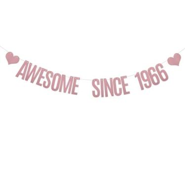Imagem de DONGLYJL Faixa com glitter em ouro rosa incrível desde 1966 para suprimentos de decorações de festa de 60 anos, pré-amarrada, incrível desde 1966