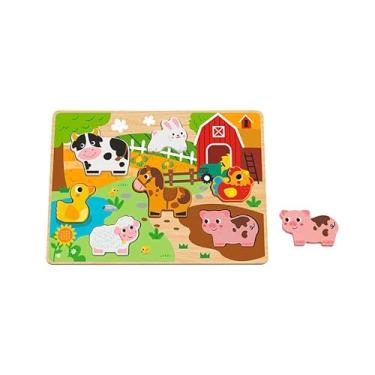 Imagem de Hi Pando Brinquedo Educativo Madeira Encaixe Fazendinha