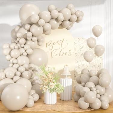 Imagem de Kit de arco de guirlanda de balões brancos de areia com 98 peças | Balões BOHO brancos sortidos de 46/12/10/12 cm para casamentos, aniversários, chás de bebê, decorações de festa reveladoras de gênero