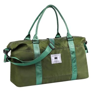 Imagem de Bolsa de viagem, bolsa esportiva à prova d'água para mulheres e homens, bolsa de ginástica esportiva com compartimento úmido, bolsa de bagagem noturna com manga de carrinho, Verde menta, 32L