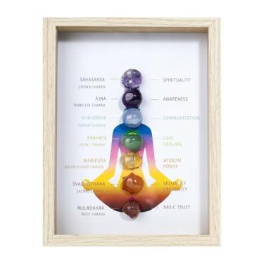Imagem de Arte de parede de cristal de 7 chacras com luzes LED, decoração de meditação zen, caixa de sombra com moldura de madeira, presentes espirituais para sala de ioga e escritório em casa