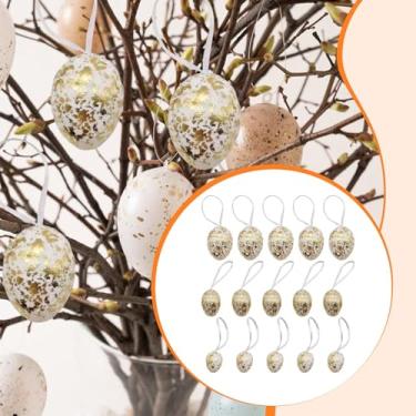 Imagem de UGPLM Conjunto de 15 enfeites dourados em formato de ovo de Páscoa para pendurar na árvore. Multiuso para decoração de guirlandas, varandas, lareiras e