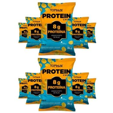 Imagem de Kit com 10 salgadinho snack chips com 8g de proteína sabor queijo topw