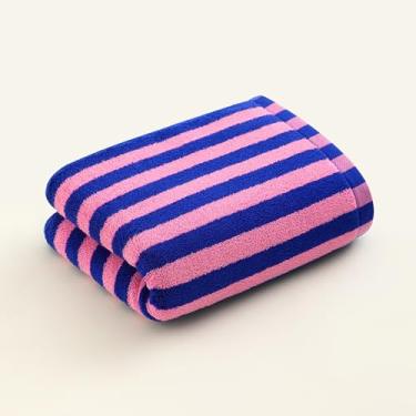 Imagem de Toalha listrada de algodão puro toalha de banho espessa macia absorvente toalha de banho grande para casa 40 x 90 cm (rosa e azul marinho)