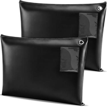 Imagem de Humyoun Bolsa de transporte interoffice de couro PU com zíper de 45,7 cm x 35,5 cm, bolsa de correio, bolsa de depósito bancário, bolsa grande com zíper e ilhós, preto