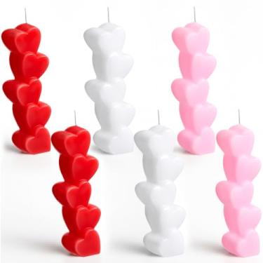 Imagem de MTLEE 6 velas em formato de coração de amor dos namorados, velas independentes de pilar, amor romântico, fofas, presentes de dia dos namorados para sua namorada, namorado, decoração de quarto de