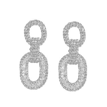 Imagem de Brincos pendentes longos em camadas com lágrima de zircão e strass – Brincos de zircônia cúbica cintilante para mulheres, festa de casamento, roupa formal à noite, Large, Strass, Strass