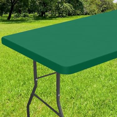 Imagem de Smiry Toalha de mesa retangular, toalhas de mesa elásticas de vinil de flanela para mesas dobráveis de 1,8 m, capas de mesa impermeáveis e limpáveis para ambientes internos, externos, piquenique e