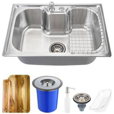 Imagem de Cuba para Cozinha pia com Acessórios Inox Carajás Tábua De Corte e lix