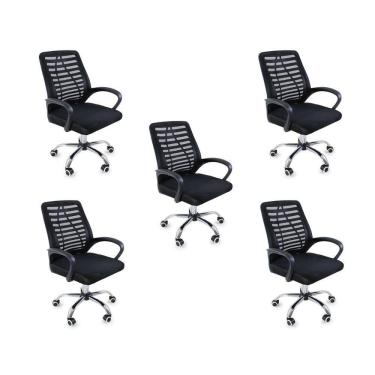 Imagem de Kit 5 Cadeiras de Escritório Esteirinha Mesh Ergonômica - Preto