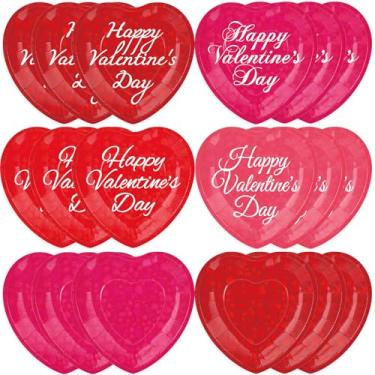 Imagem de Osonm Conjunto de pratos de papel em forma de coração, 72 peças, utensílios de mesa descartáveis de coração vermelho romântico, para decoração de casamento, artigos de festa e decorações de festa do